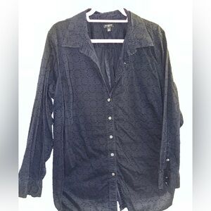 Talbots Deep Navy Dotted Cotton Button Down